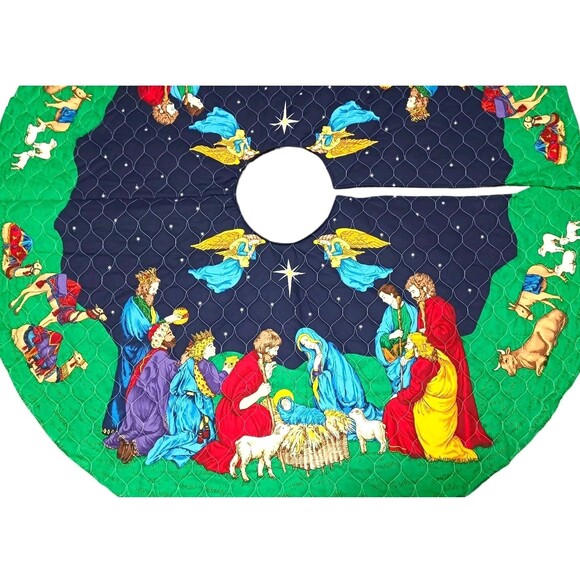 Incomplete Hand Made Quilted Holy Family Nativity Scene Christmas Tree Skirt 54" - Picture 2 of 4